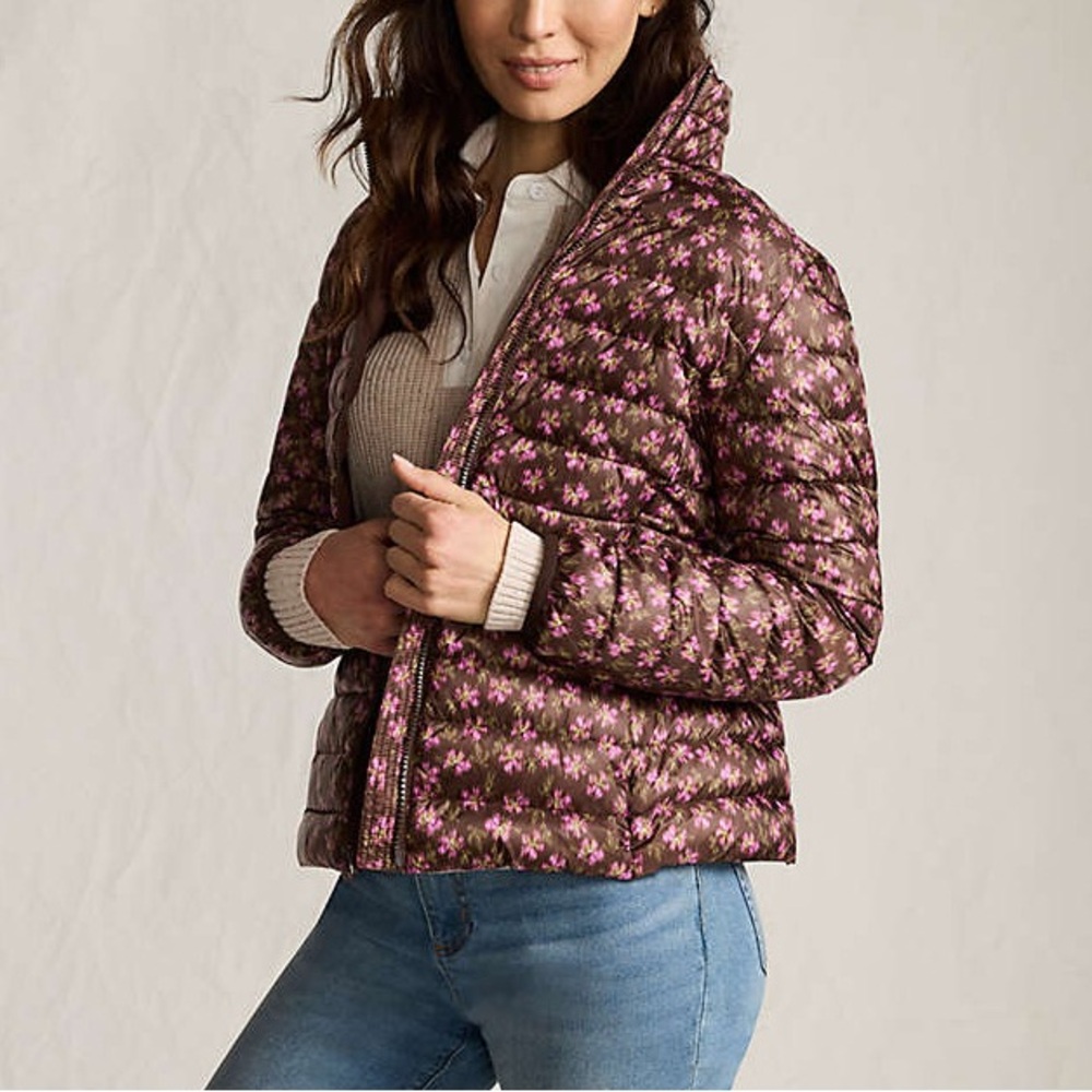 Lands' End Floral Puffer Down Jacket, Size Medium - Picture 9 of 9